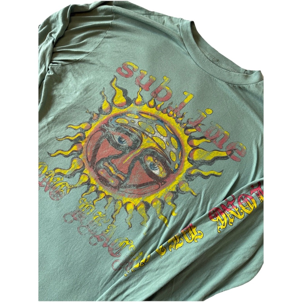 Sublime Long Sleeve T Shirt Sun Logo Graphic Band Tee Green Size‎ XL 90s Style